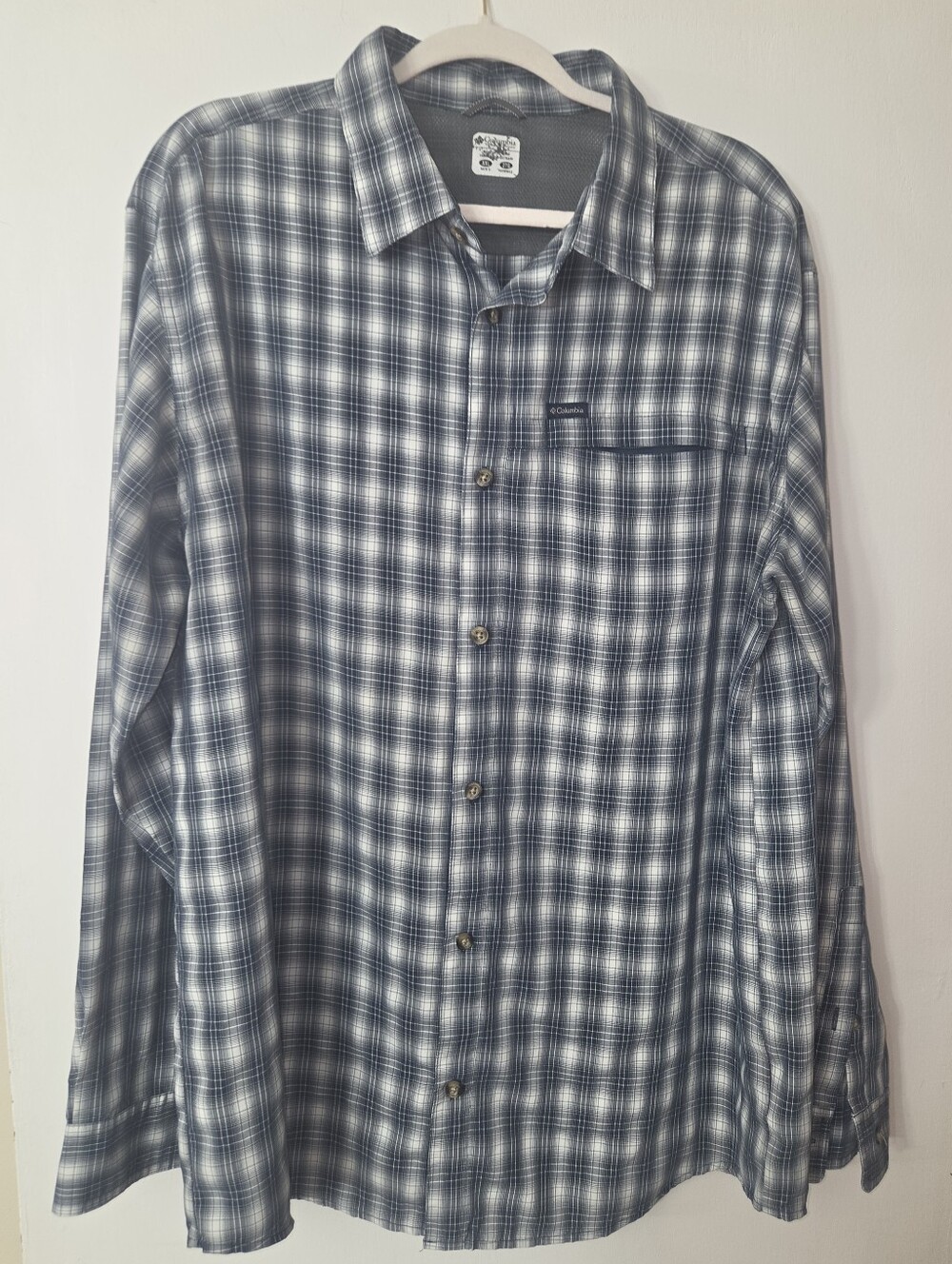 Columbia Men's Blue White Plaid Long-Sleeve Button-Up Shirt Omni-Shield XXL